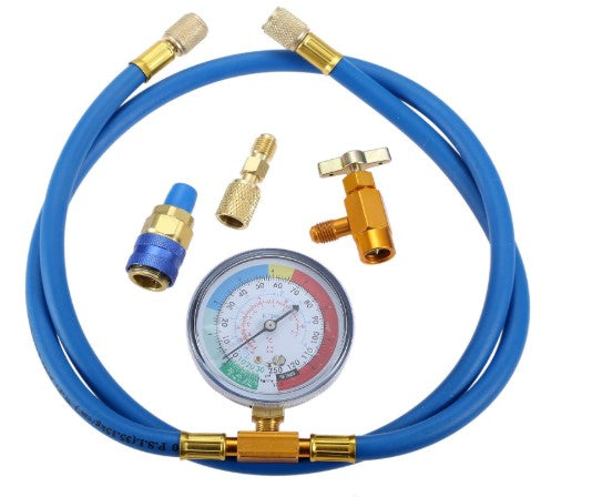 R134A Recharge Hose Kit With Gauge, 59" AC Refrigerant Recharging Hose